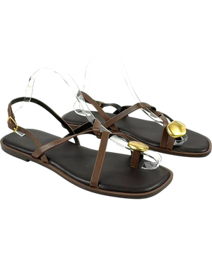 Hush Yara Metal Detail Toe Sandal Brown UK 6.5