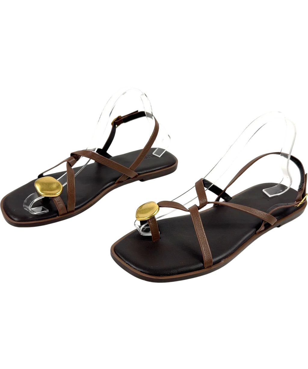 Hush Brown Yara Metal Detail Toe Sandal, size UK 6.5 EU 39.5 👠 — label