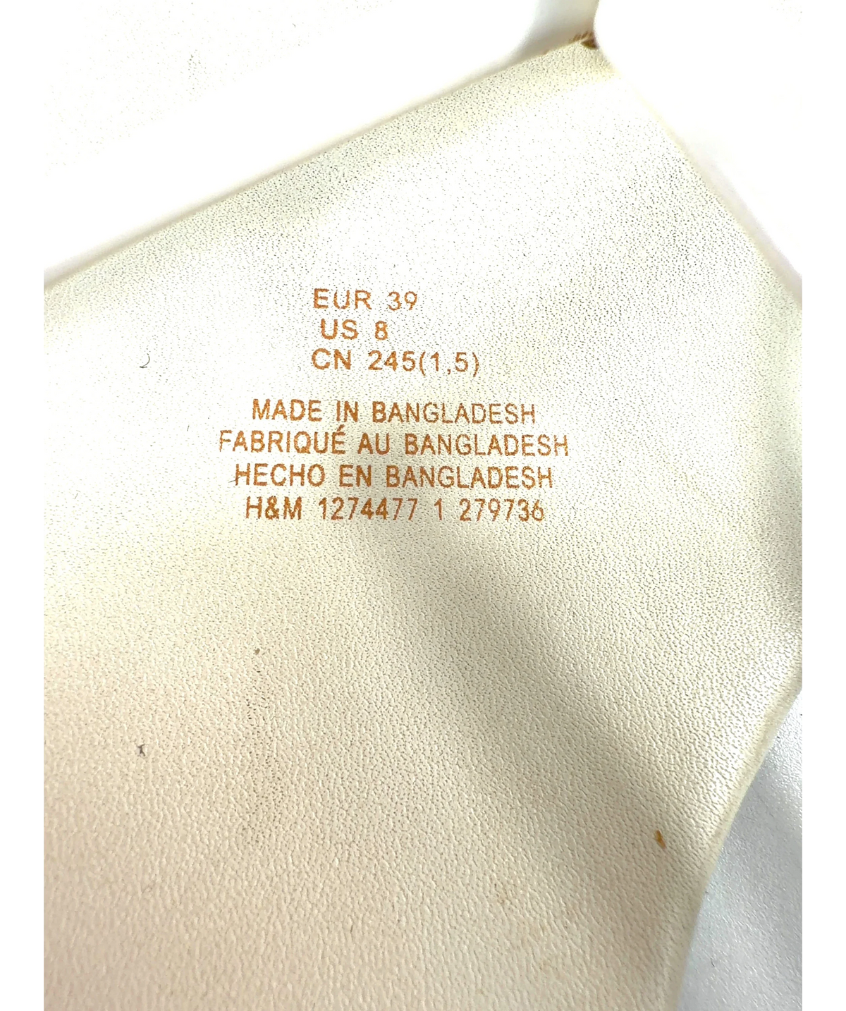H&M White Colour, size UK 6 EU 39 👠 — fabric detail