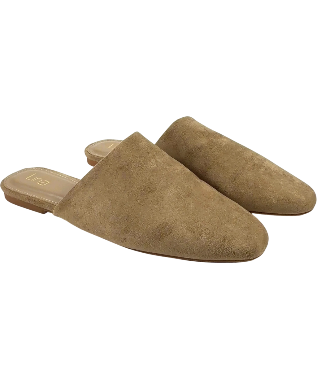 LINZI Beige Blake Beige Faux Suede Mules, size UK 7 EU 40 👠 — front