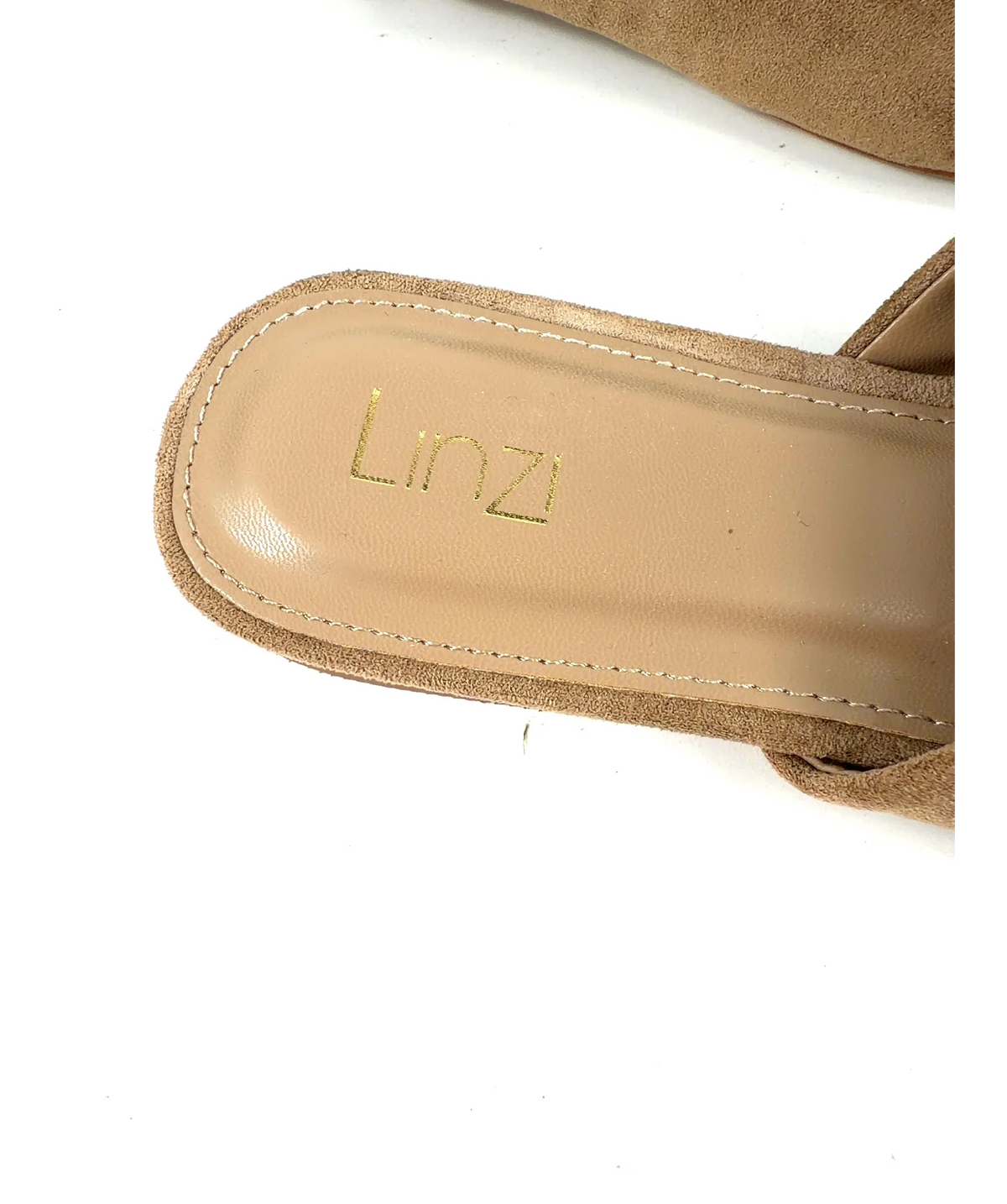 LINZI Beige Blake Beige Faux Suede Mules, size UK 7 EU 40 👠 — care label