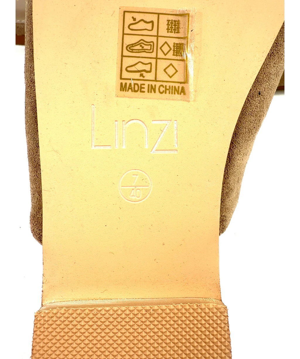 LINZI Beige Blake Beige Faux Suede Mules, size UK 7 EU 40 👠 — fabric detail