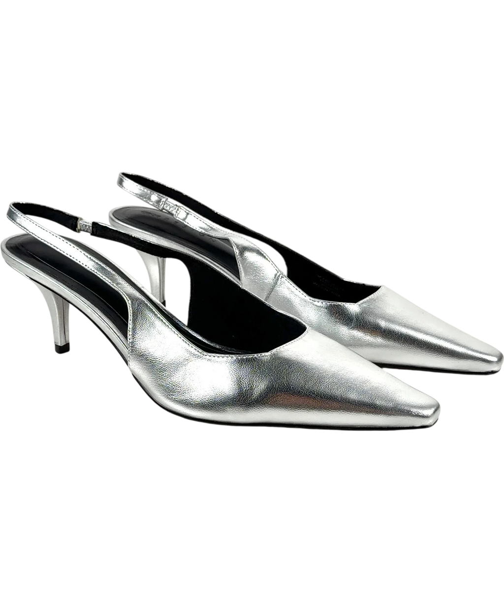 ASOS silver Shake Slingback Kitten Heels, size UK 7 EU 40 👠 — front
