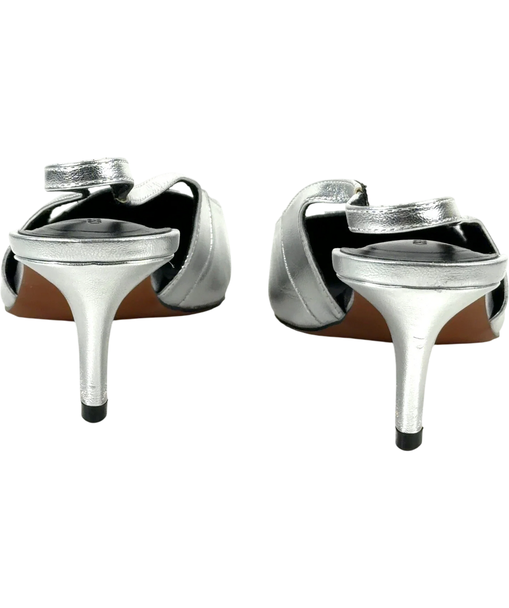 ASOS silver Shake Slingback Kitten Heels, size UK 7 EU 40 👠 — back