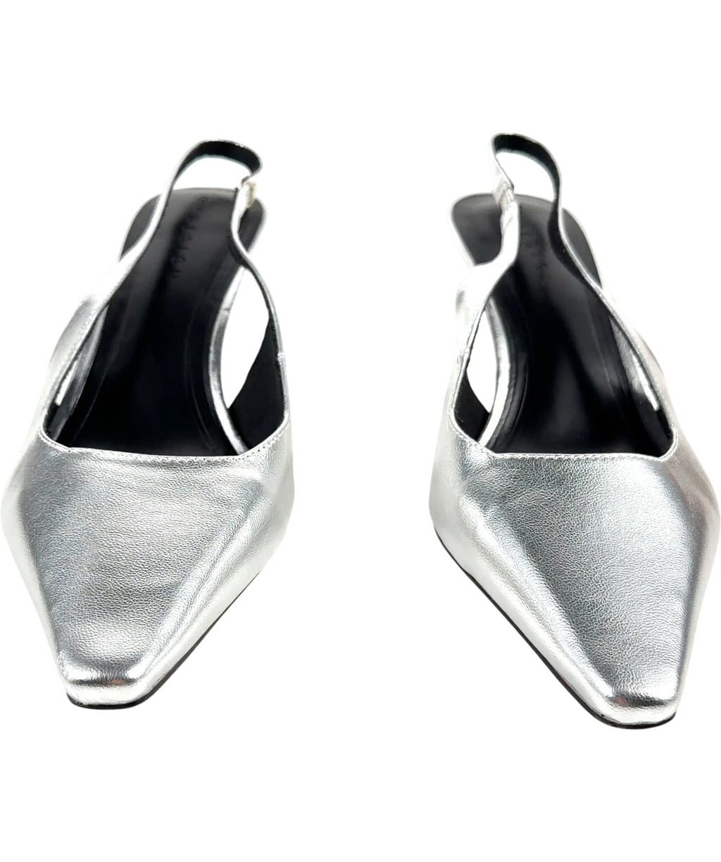 ASOS silver Shake Slingback Kitten Heels, size UK 7 EU 40 👠 — detail