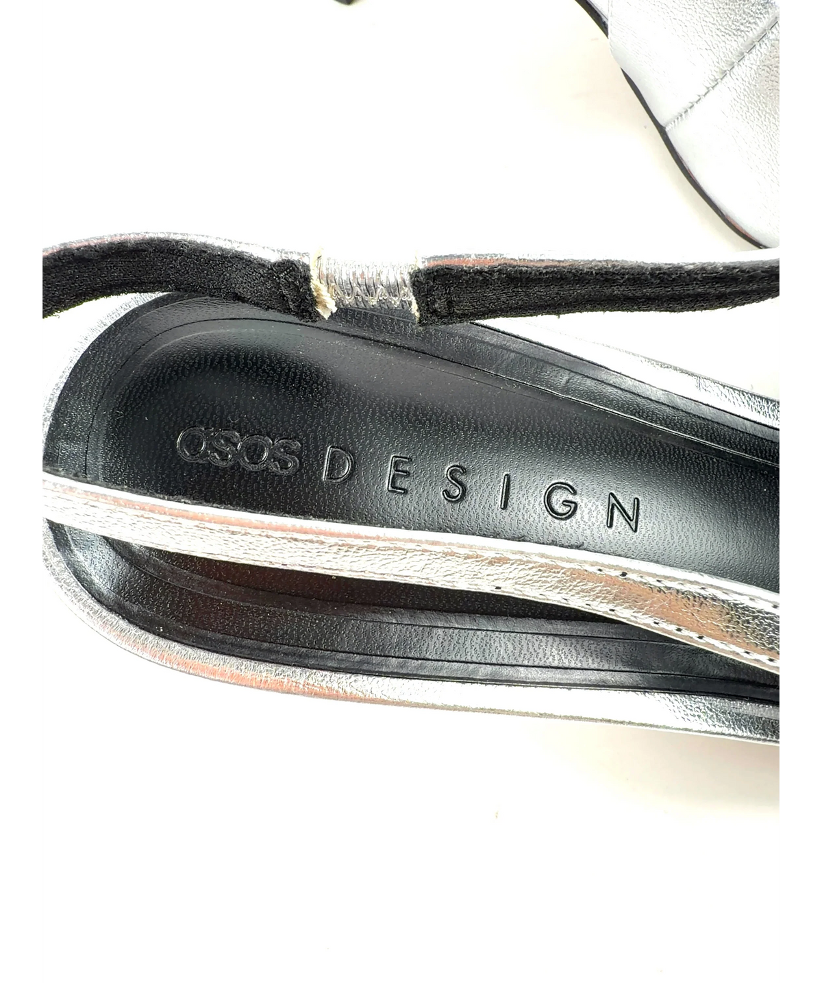 ASOS silver Shake Slingback Kitten Heels, size UK 7 EU 40 👠 — care label