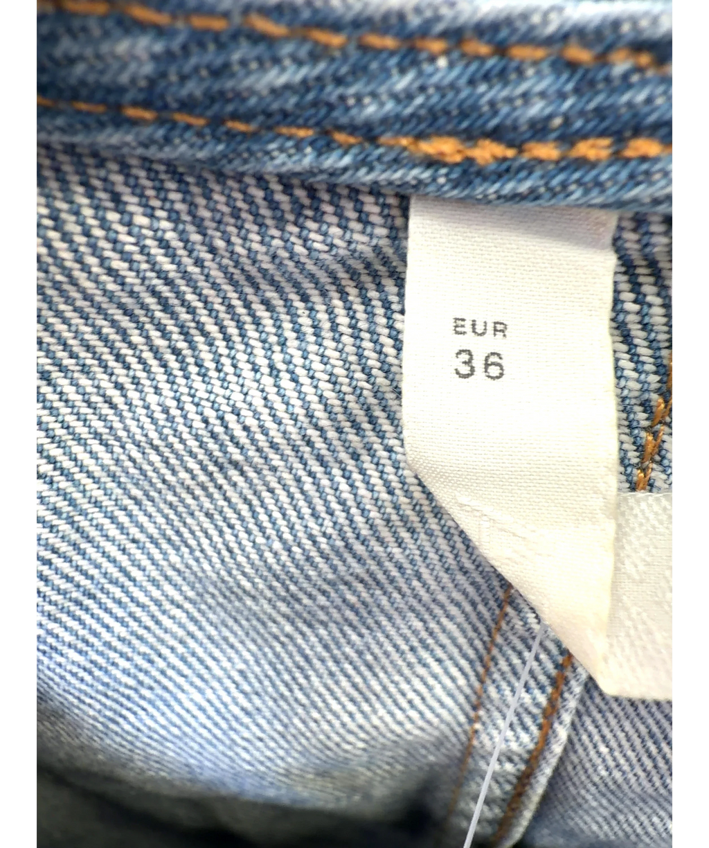 ARKET Blue Collarless Denim Jacket, size UK 8 — care label