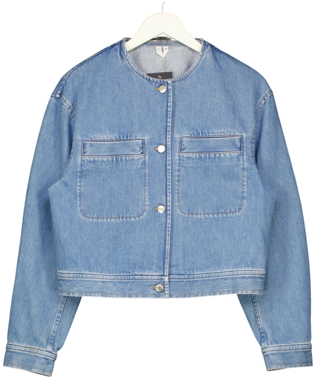 ARKET Blue Collarless Denim Jacket, size UK 8 — front