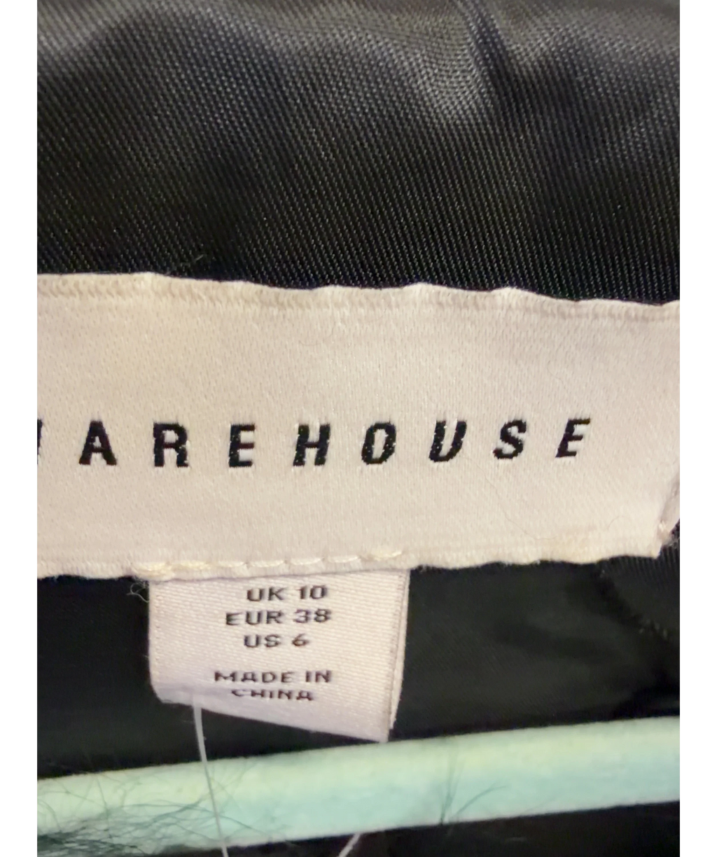 Warehouse Black Lambswool Curly Fur Jacket, size UK 10 — care label