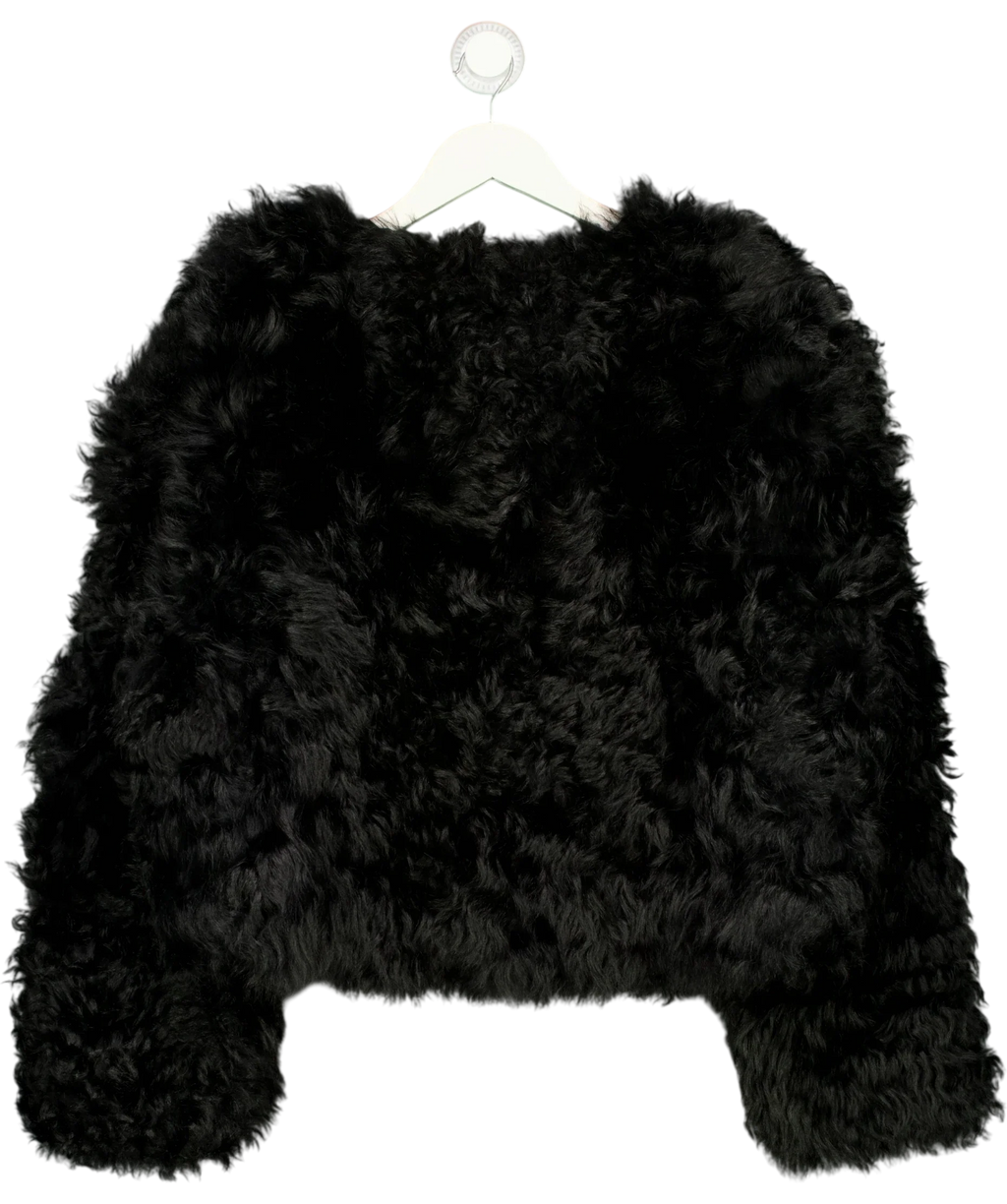 Warehouse Black Lambswool Curly Fur Jacket, size UK 10 — back