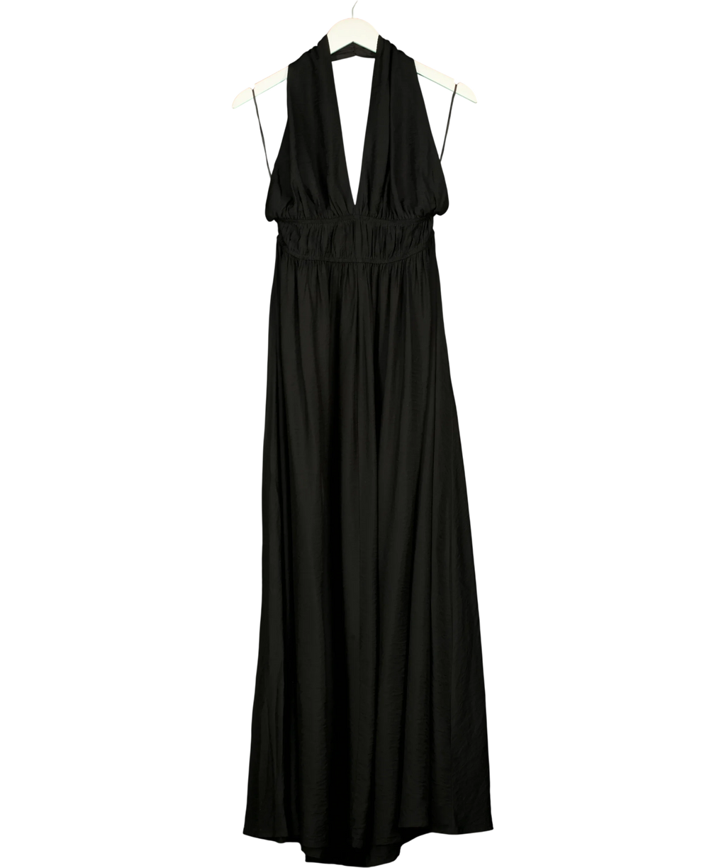 H&M Black Flared-skirt halterneck dress, size UK S — front