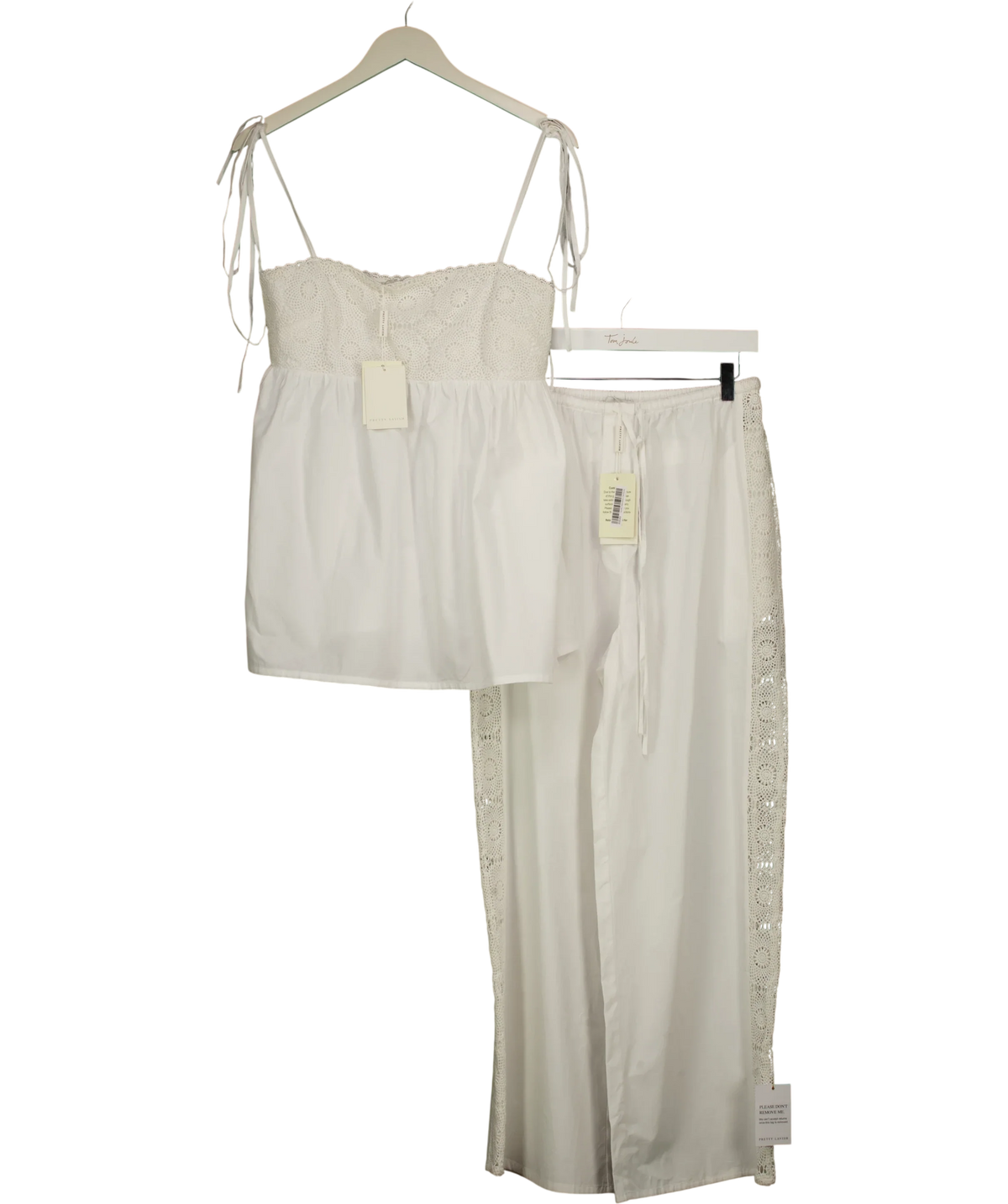 PRETTY LAVISH White Rae Crochet Detail Cami Top / Rae Crochet Detail Trousers, size UK 8 — front