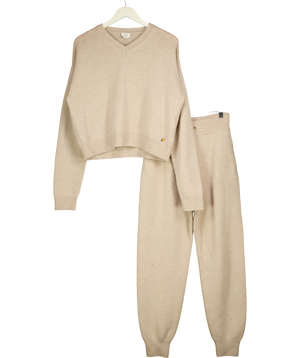Emello Beige Merino / Cashmere Luxury Loungewear Co-ord Set UK 10