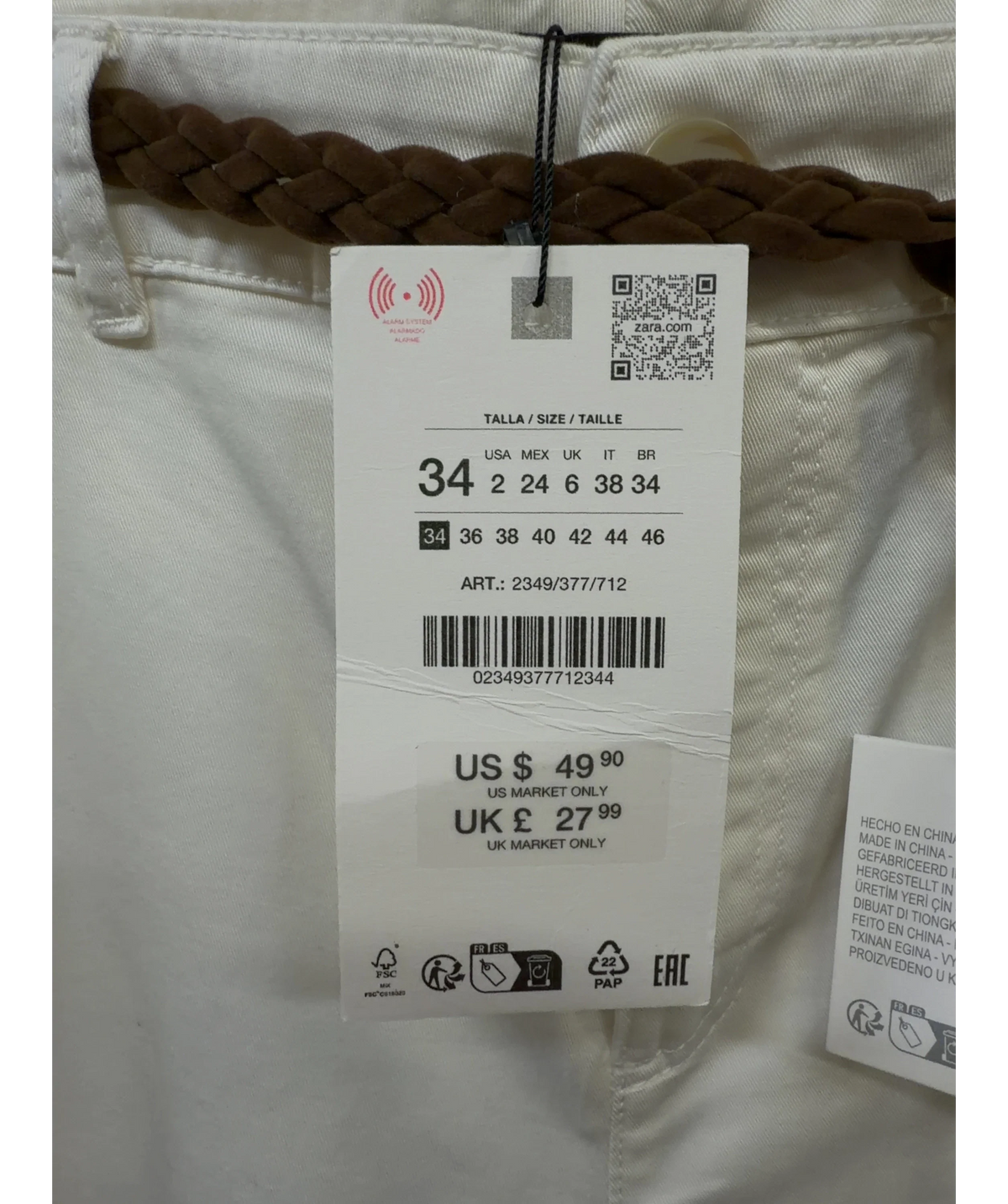 ZARA White Colour, size UK 6 — label