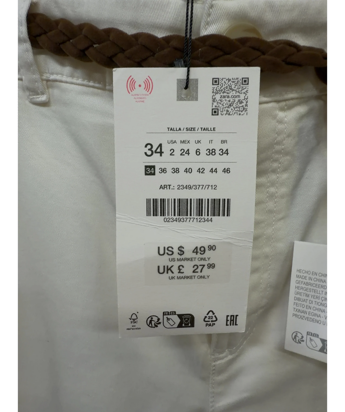 ZARA White Colour, size UK 6 — care label
