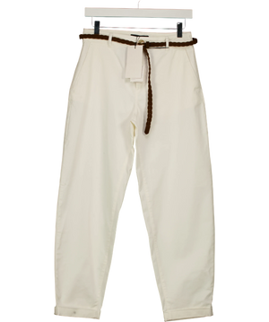 Zara White And Brown Braided Belt Trousers UK 6