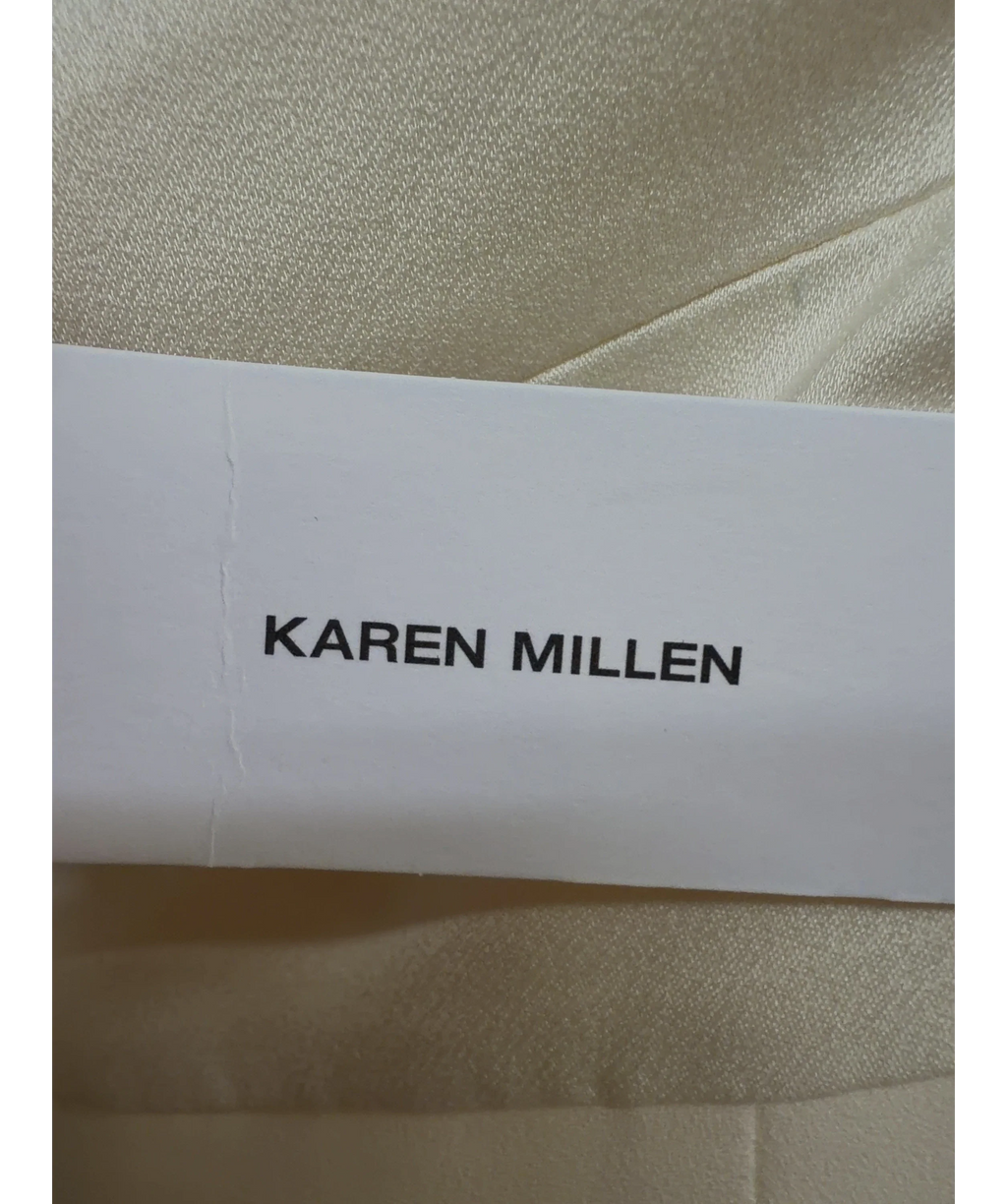 KAREN MILLEN ivory Petite Satin Back Crepe Tailored Wide Leg Trouser, size UK 6 — detail
