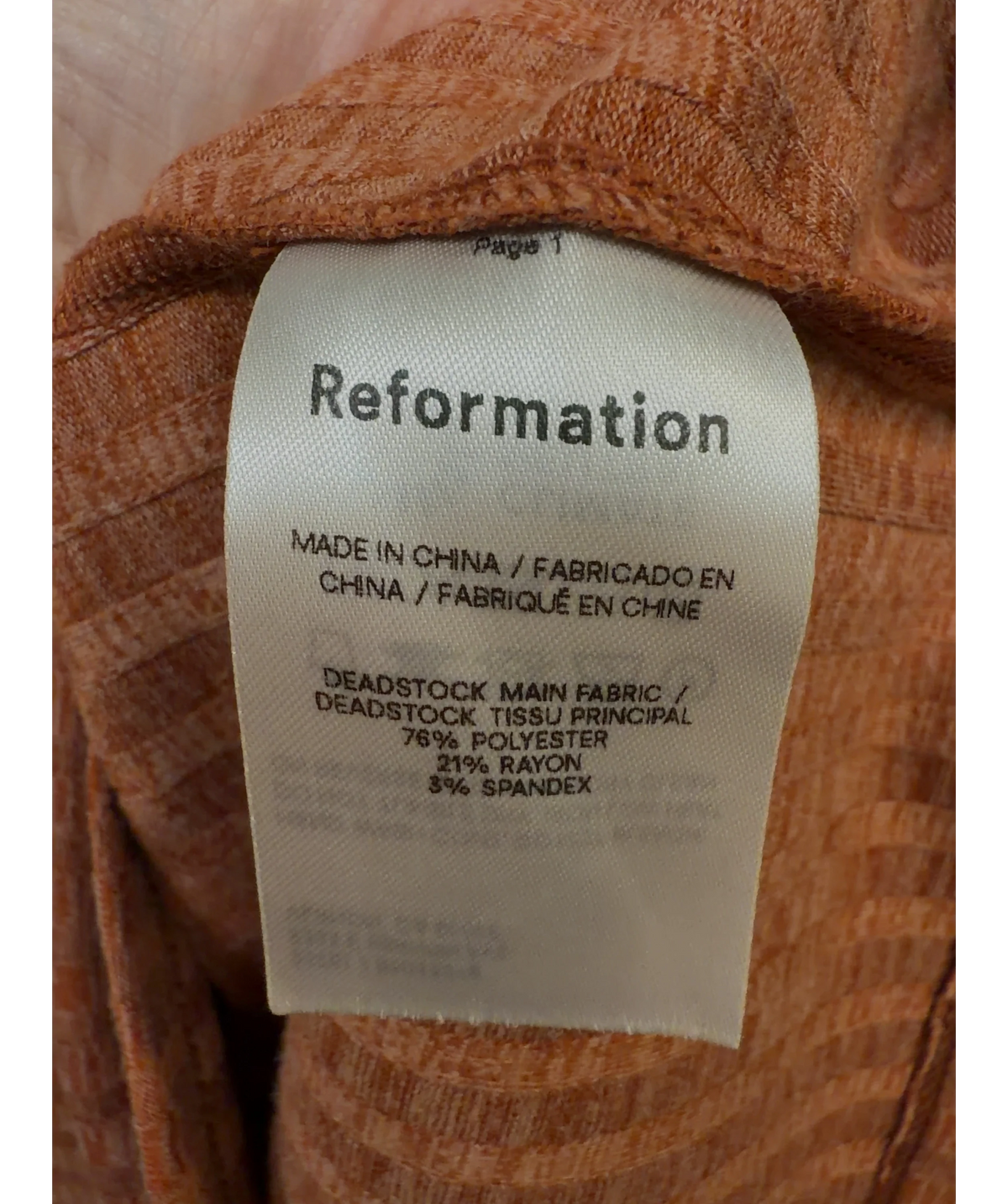 Reformation rust Colour, size UK XS — label
