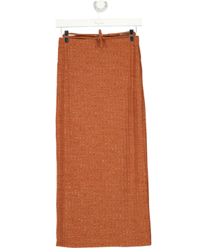 Reformation Orange and Brown Ribbed Midi Skirt UK XS