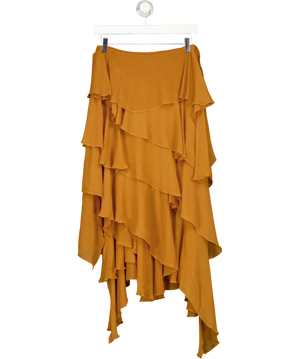 Zara Brown Tiered Ruffles Asymmetrical Skirt UK XS