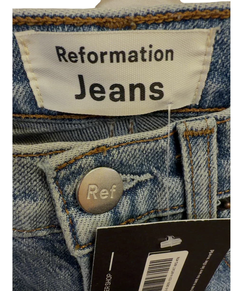 Reformation Blue Stevie Ultra High Rise Jean, Comfort Stretch, size W25 — fabric detail