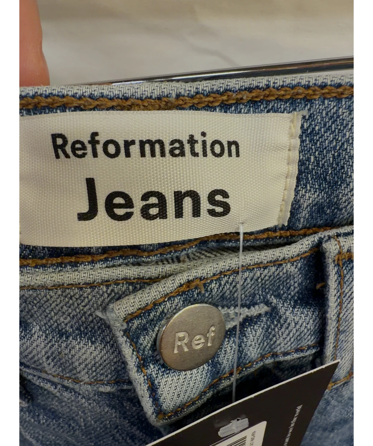 Reformation Blue Stevie Ultra High Rise Jean, Comfort Stretch, size W25 — detail