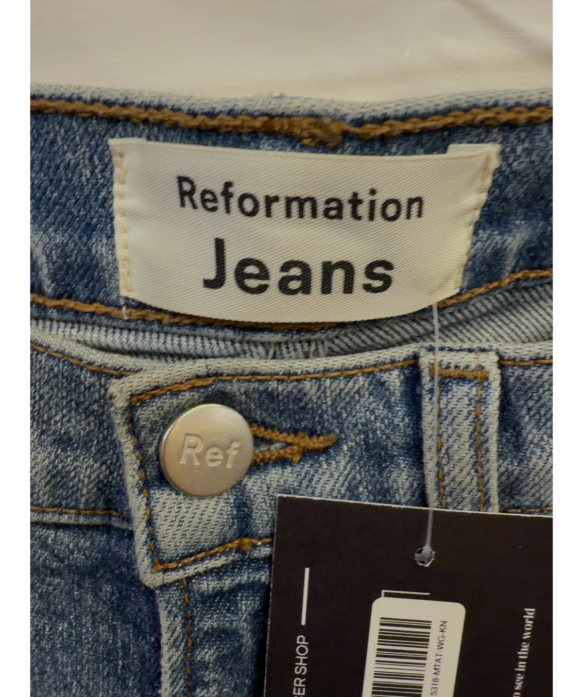 Reformation Blue Cindy Bootleg Jean, size W23 — detail