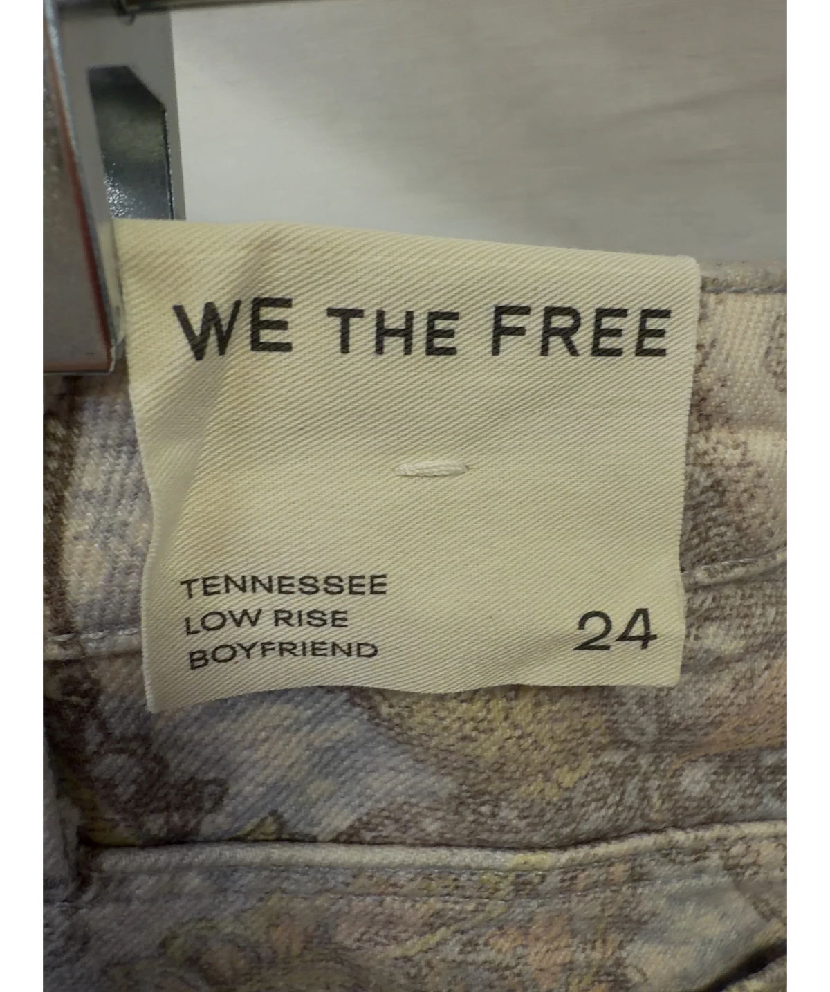 Free People Blue Tennessee Low-Rise Illusions Jeans, size W24 — care label