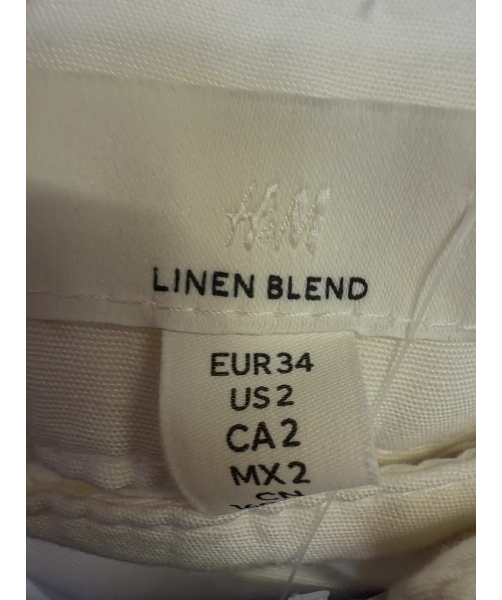 H&M White linen blend cargo trousers, size UK 6 — detail