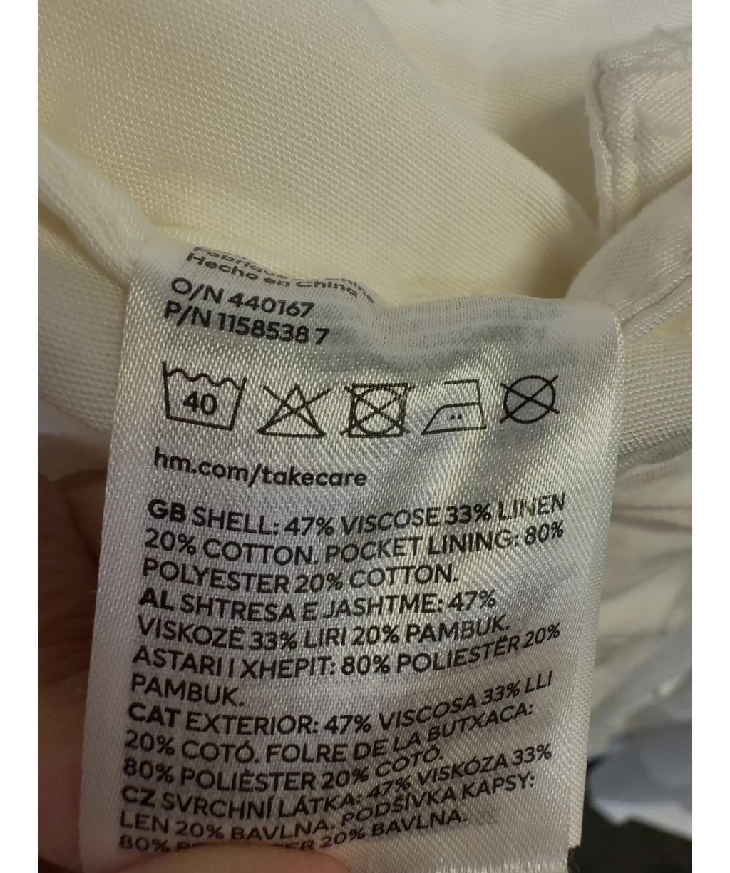 H&M White linen blend cargo trousers, size UK 6 — label