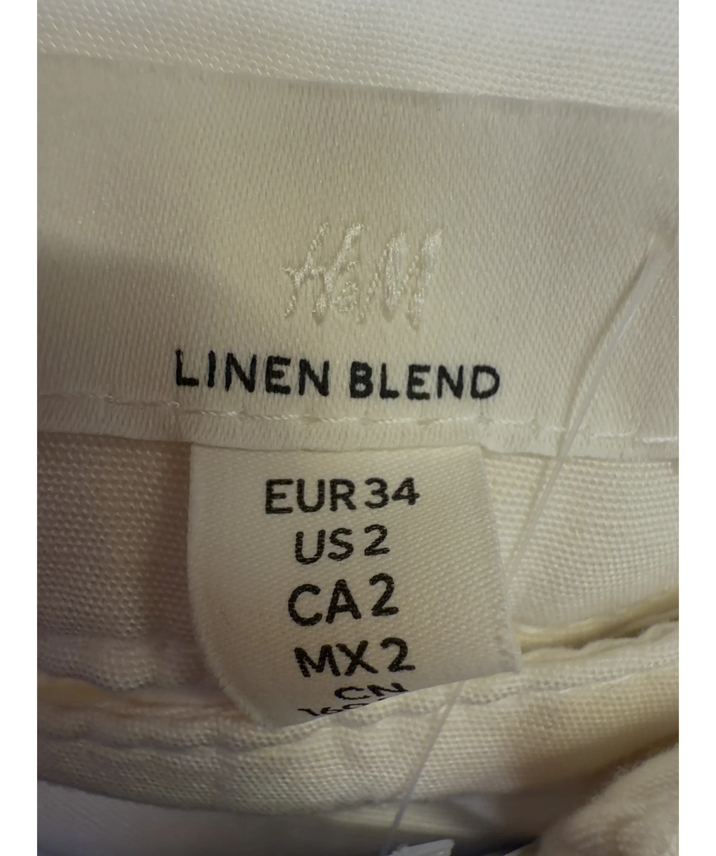 H&M White linen blend cargo trousers, size UK 6 — care label