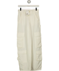 H&M White linen blend cargo trousers, size UK 6 — front