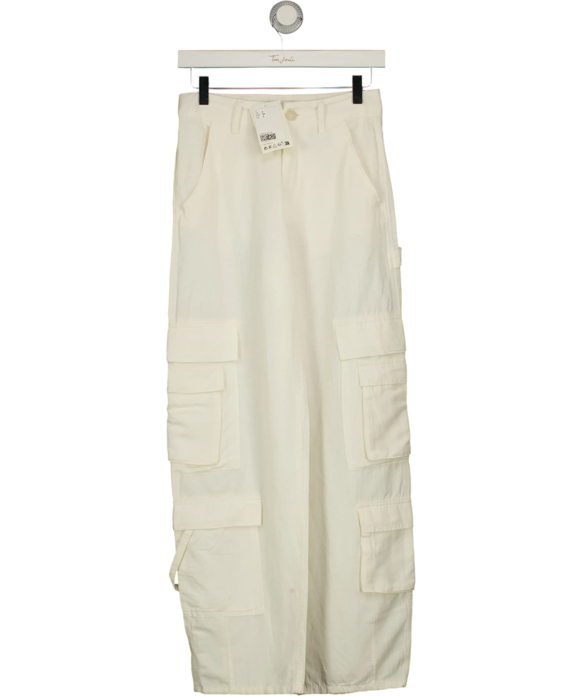 H&M White linen blend cargo trousers, size UK 6 — front