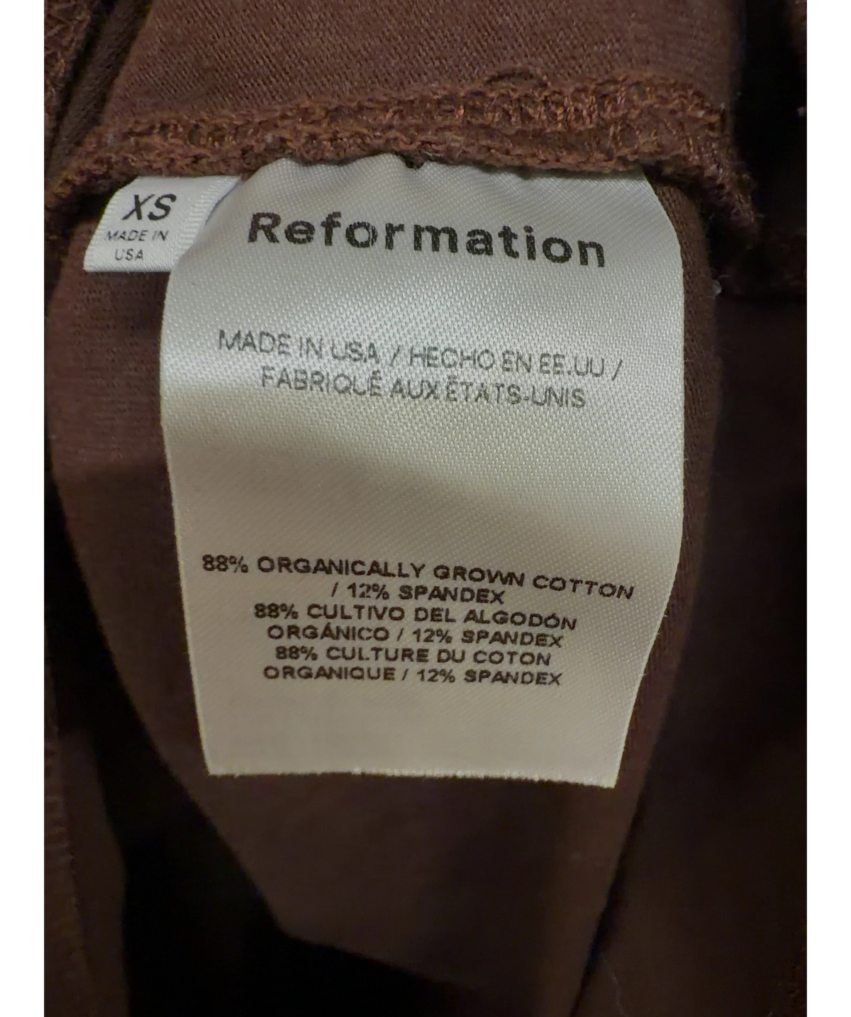Reformation Brown Colour, size UK XS — label