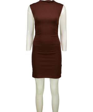 Reformation Brown Mock Neck Ruched Mini Dress UK XS