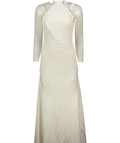 KAREN MILLEN Cream Stripe Jacquard Halter Neck Woven Maxi Dress, size UK 6 — front