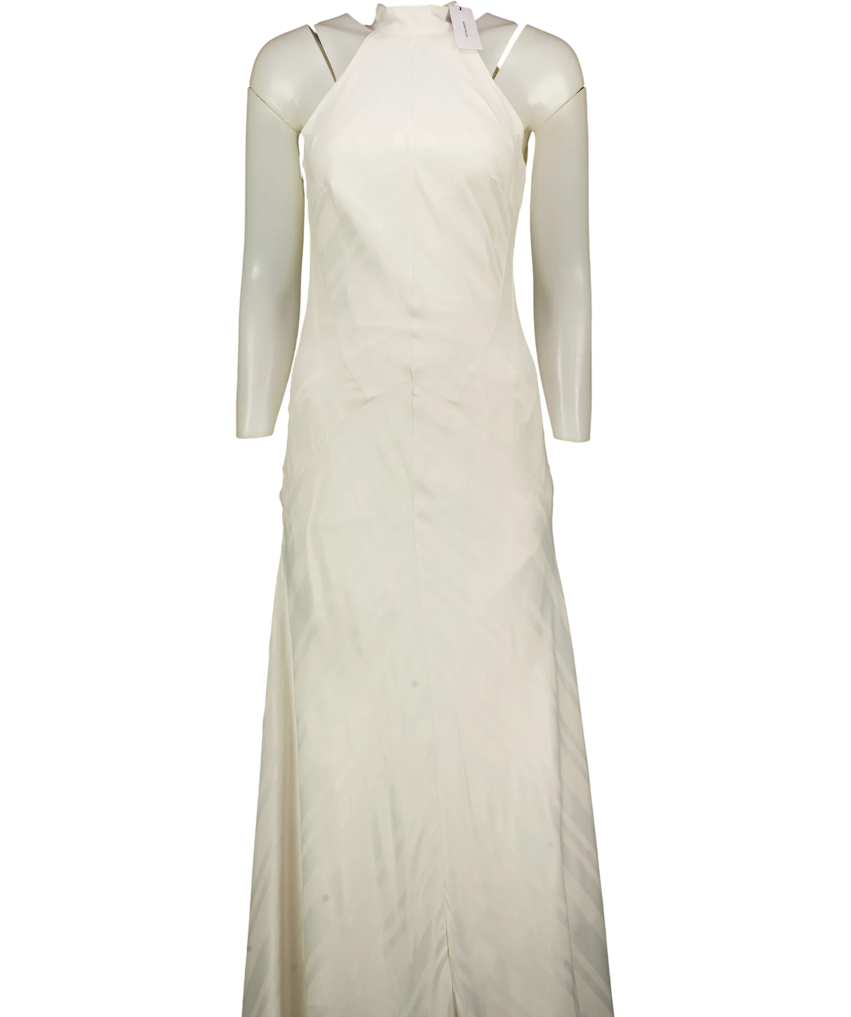 KAREN MILLEN Cream Stripe Jacquard Halter Neck Woven Maxi Dress, size UK 6 — front
