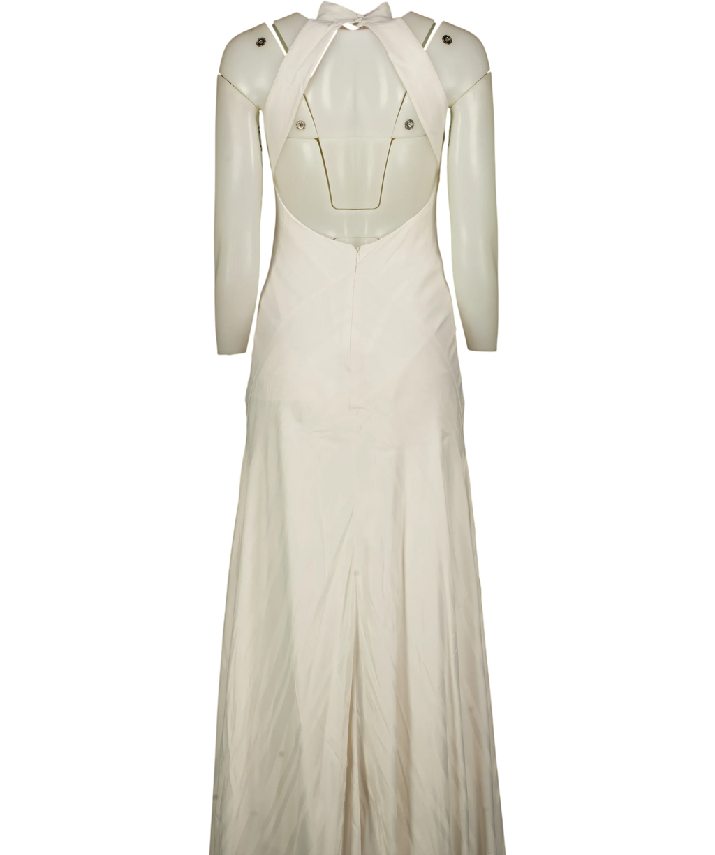 KAREN MILLEN Cream Stripe Jacquard Halter Neck Woven Maxi Dress, size UK 6 — back