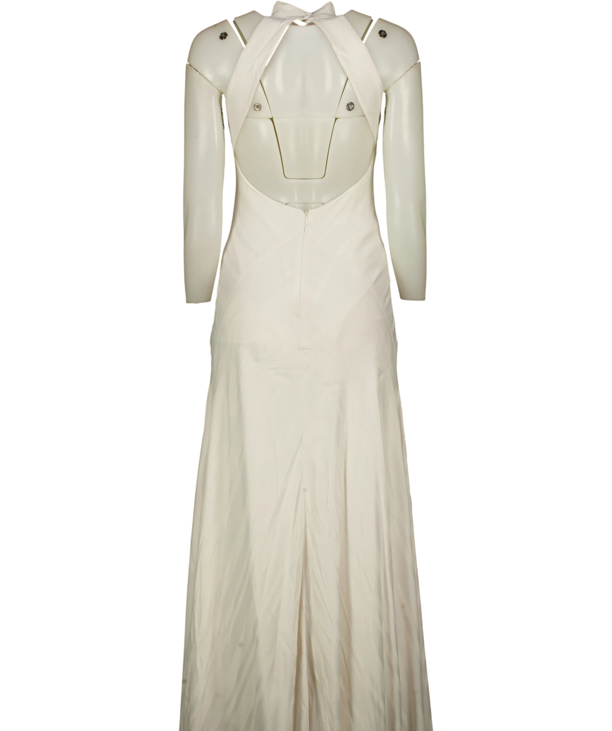 KAREN MILLEN Cream Stripe Jacquard Halter Neck Woven Maxi Dress, size UK 6 — back