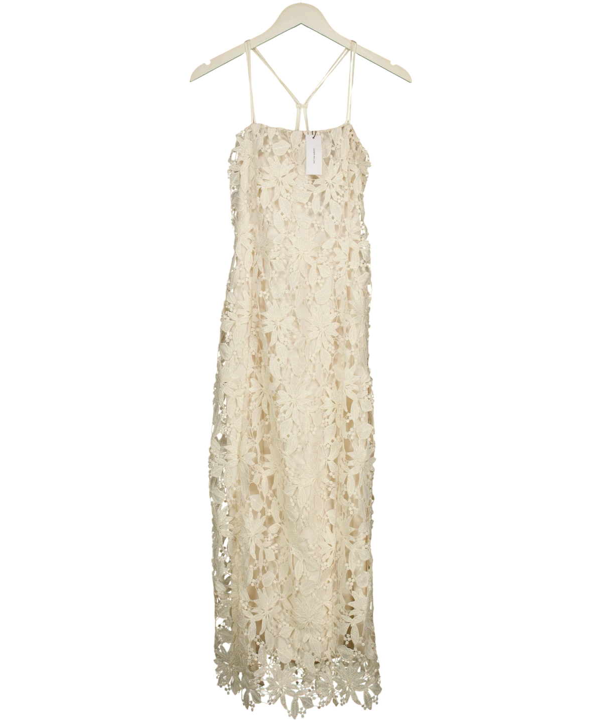 KAREN MILLEN ivory Lace Detail Strappy Midi Dress, size UK 6 — front