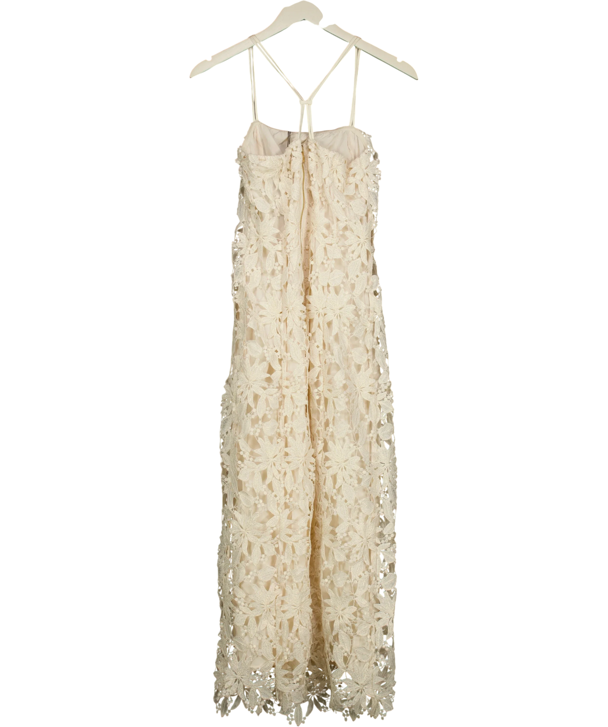 KAREN MILLEN ivory Lace Detail Strappy Midi Dress, size UK 6 — back