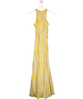 ASOS Yellow Petite racer neck bias maxi dress with godet hem in paisley, size UK 4 — front