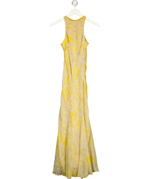 ASOS Petite Racer Neck Bias Maxi Dress With Godet Hem In Paisley Yellow UK 4