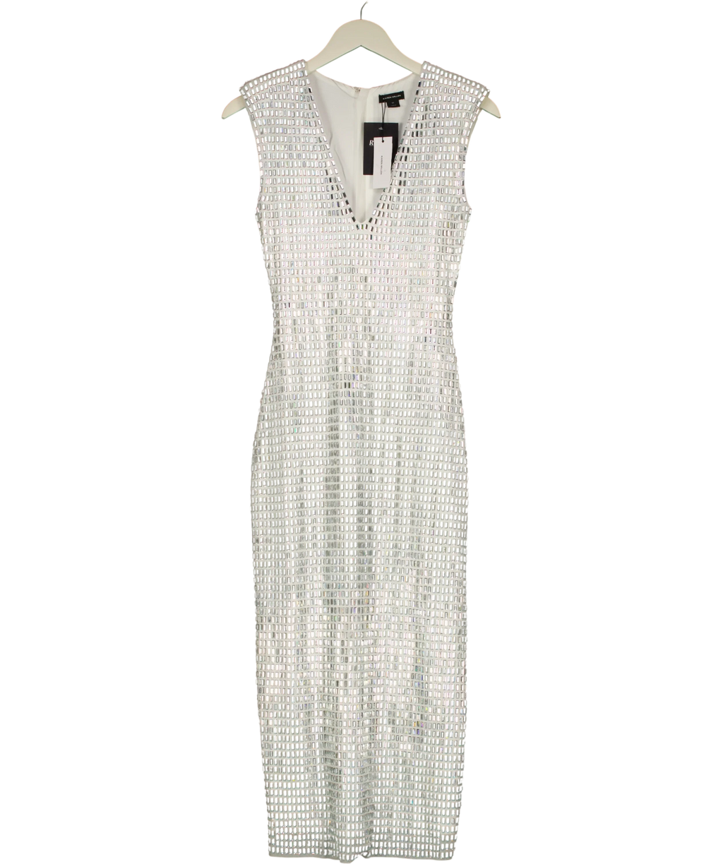 KAREN MILLEN White Premium Crystal Embellished Midi Dress, size UK XS — front