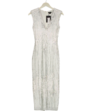 Karen Millen Premium Crystal Embellished Midi Dress White XS