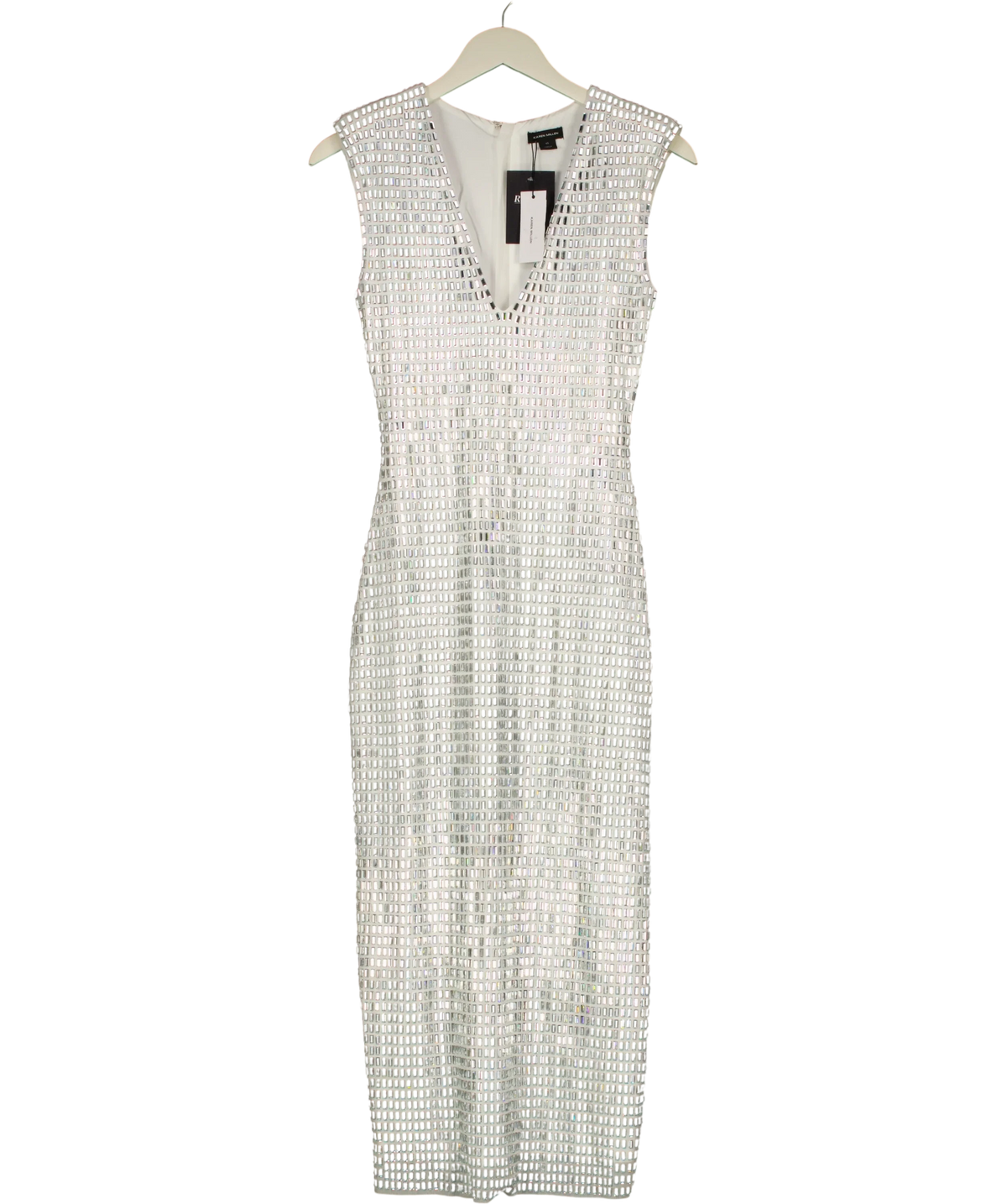 KAREN MILLEN White Premium Crystal Embellished Midi Dress, size UK XS — front