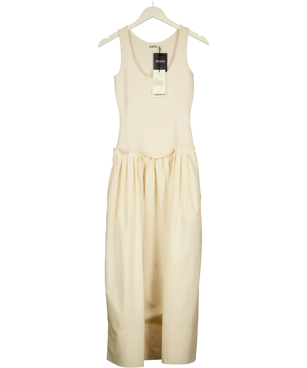 MAKSU Cream Lina Midi Dress, size UK XS — front