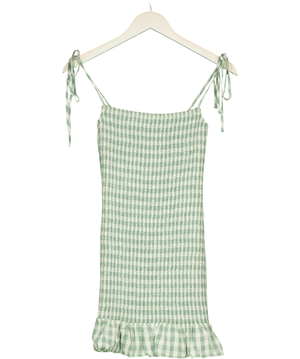 Reformation Green And White Shirred Gingham Dress UK XS