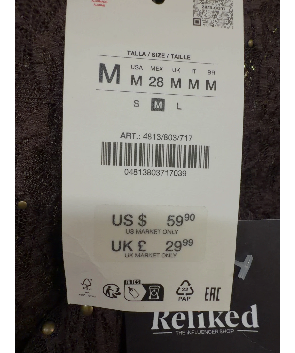 ZARA Brown Colour, size UK M — label