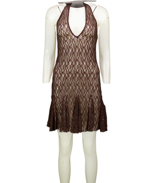 Zara Brown Halter Lace Dress Uk M